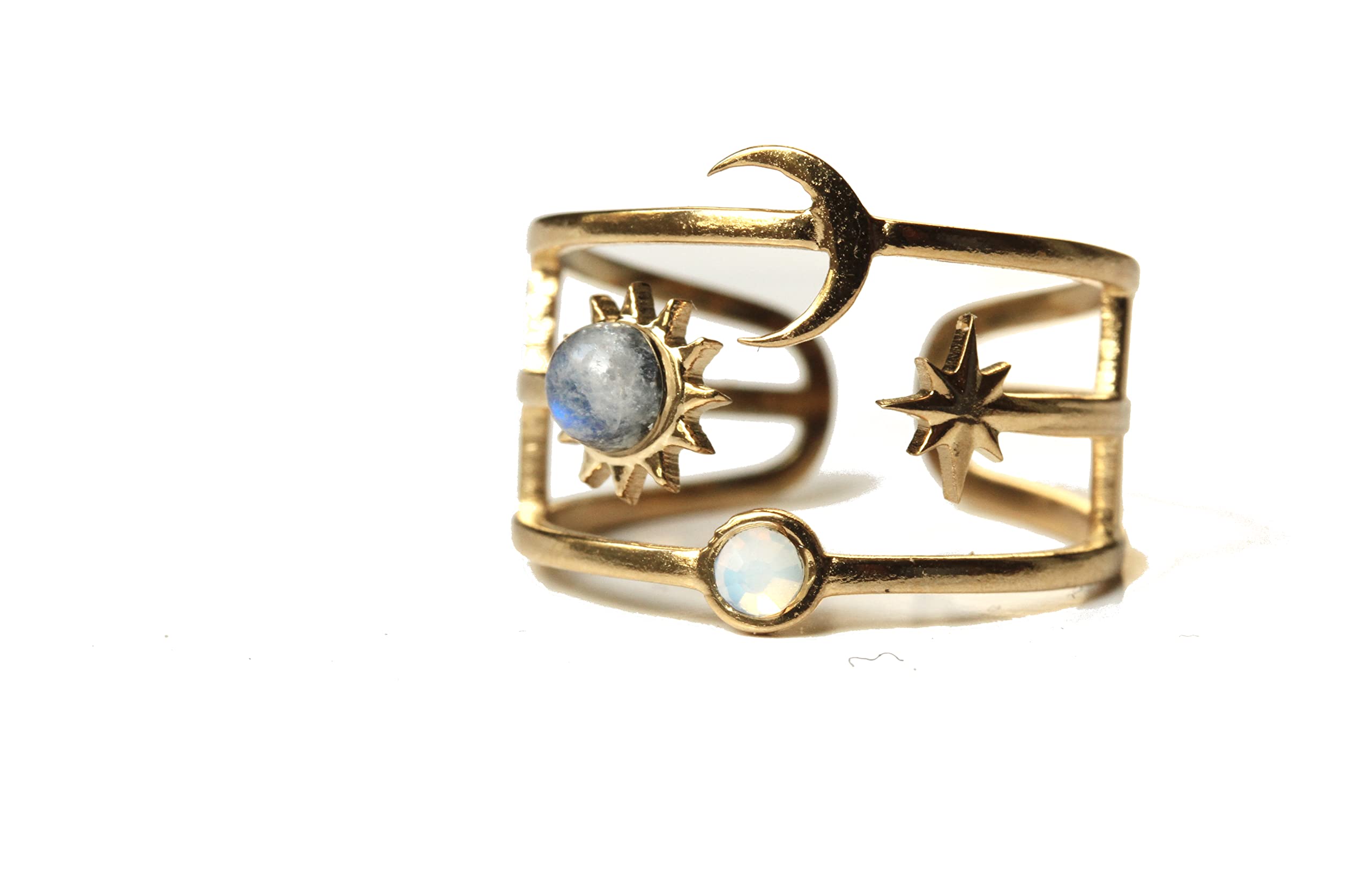 Himmlischer Ring mit Sonne Mond und Sterne/Mondstein Ring Gold/Opal Astrologie schmuck/Himmelskörper ring/Geschenk für sie