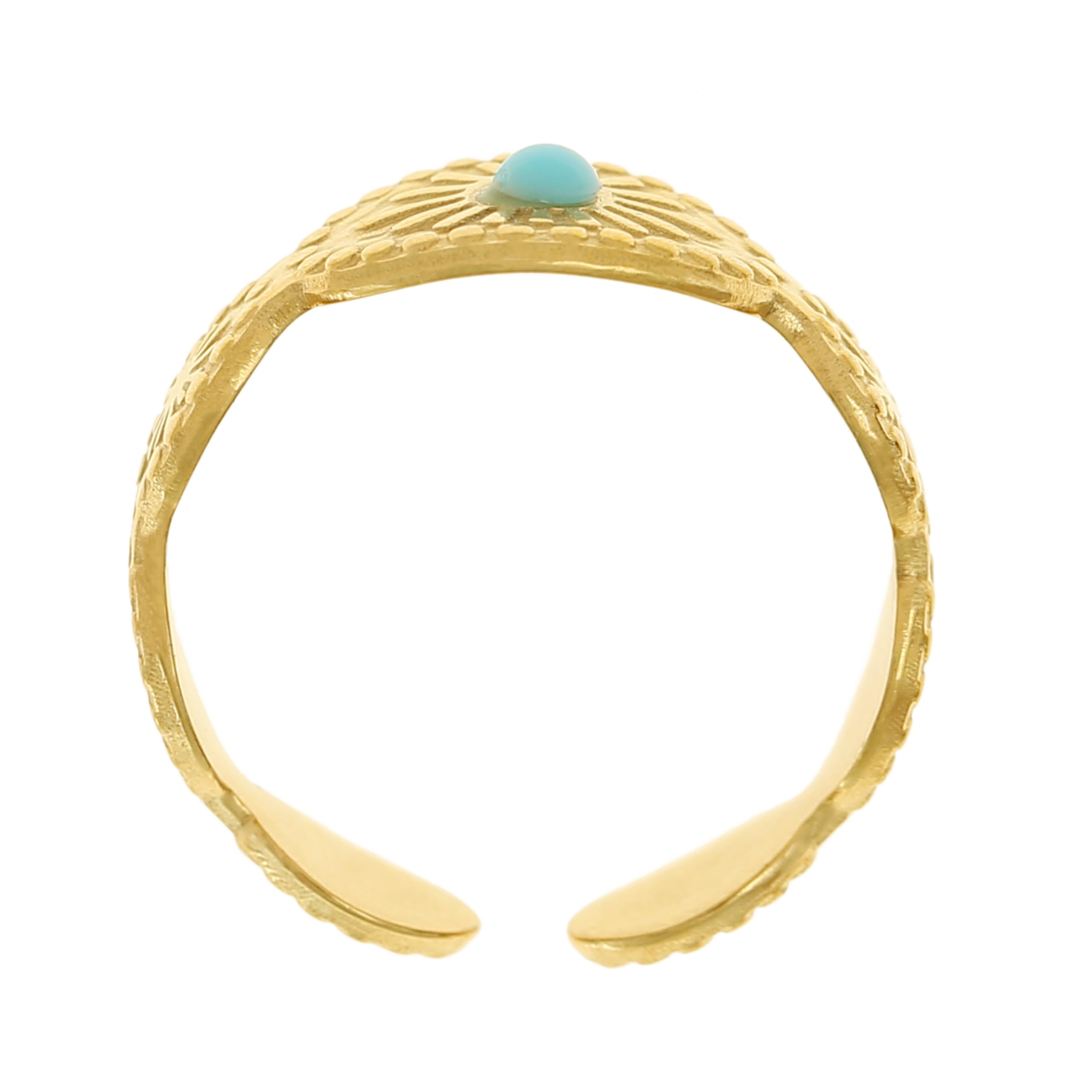 Made by Nami Boho Ring Gold Damen in Sonne Optik mit türkisem Stein aus Chirurgischem Edelstahl Größenverstellbar & Wasserfest Boho Schmuck Damen