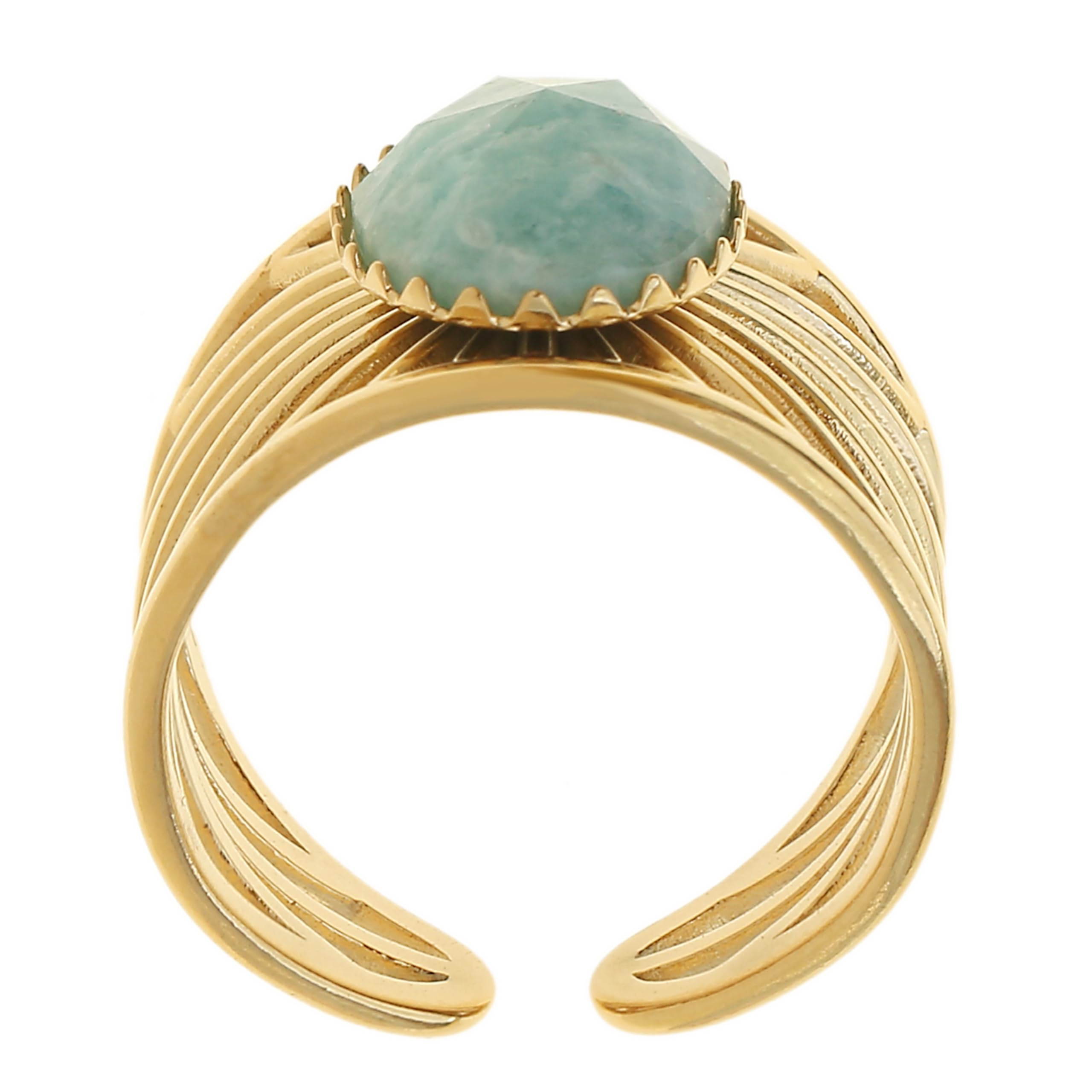 Made by Nami Boho Ring Gold Damen mit Edelstein Ring Verstellbar aus Chirurgischem Edelstahl 316 Geschenke für Frauen Wasserfester Schmuck (Sonnenstrahlen Gold)
