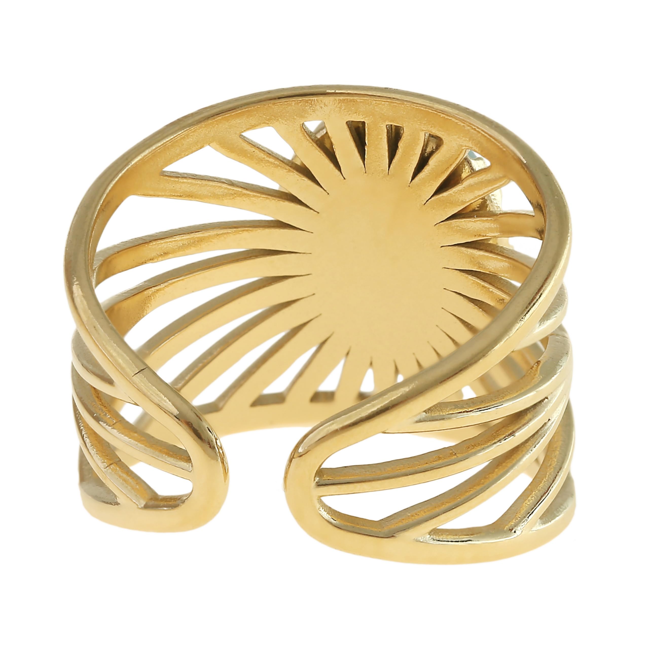Made by Nami Boho Ring Gold Damen mit Edelstein Ring Verstellbar aus Chirurgischem Edelstahl 316 Geschenke für Frauen Wasserfester Schmuck (Sonnenstrahlen Gold)