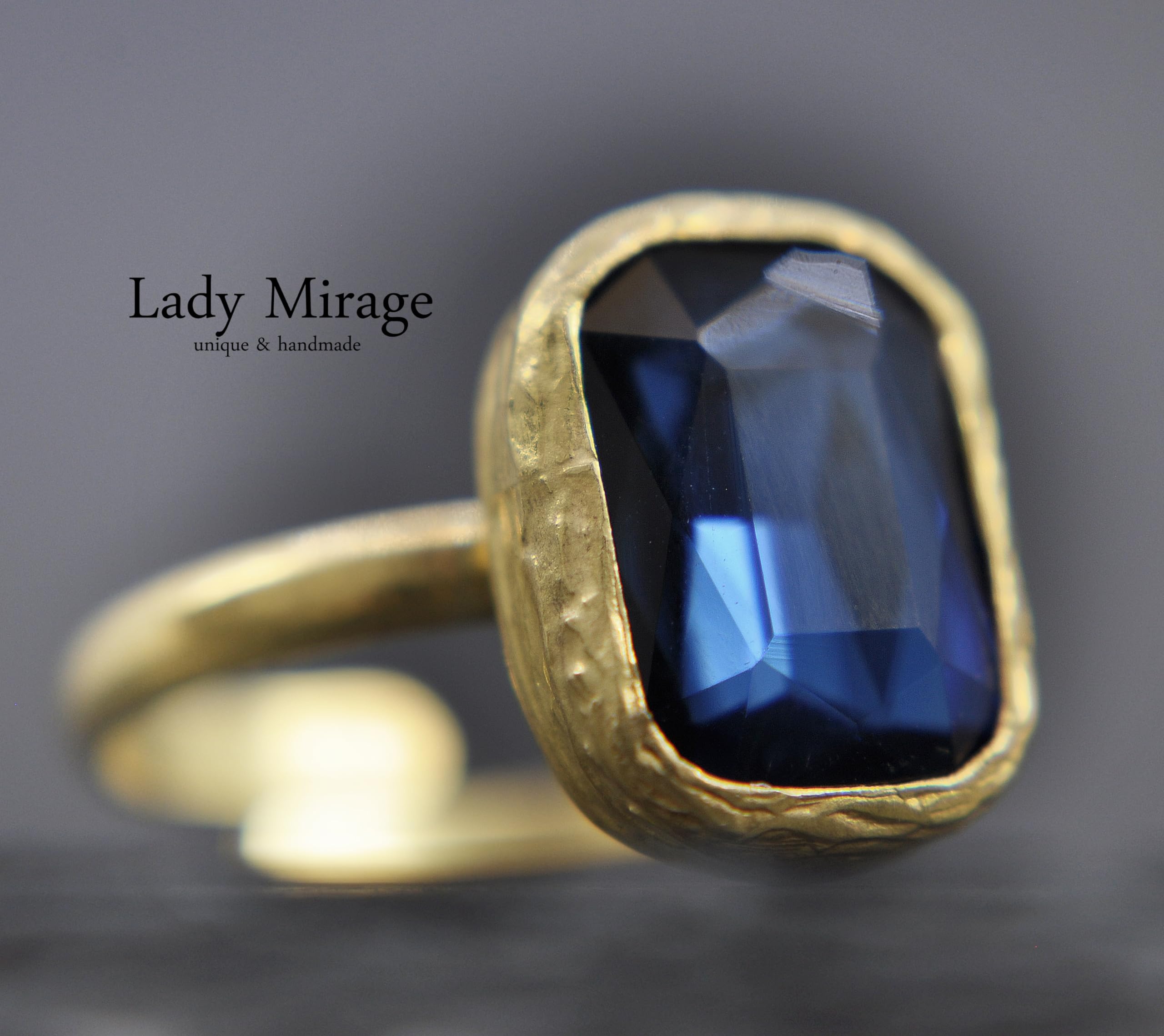 Ring mit Blauem Stein - Saphir Blau - 14k gold filled ring - Rechteckig - Zirkonia - Verstellbar - Hochzeit- Handmade - Geschenk für Sie