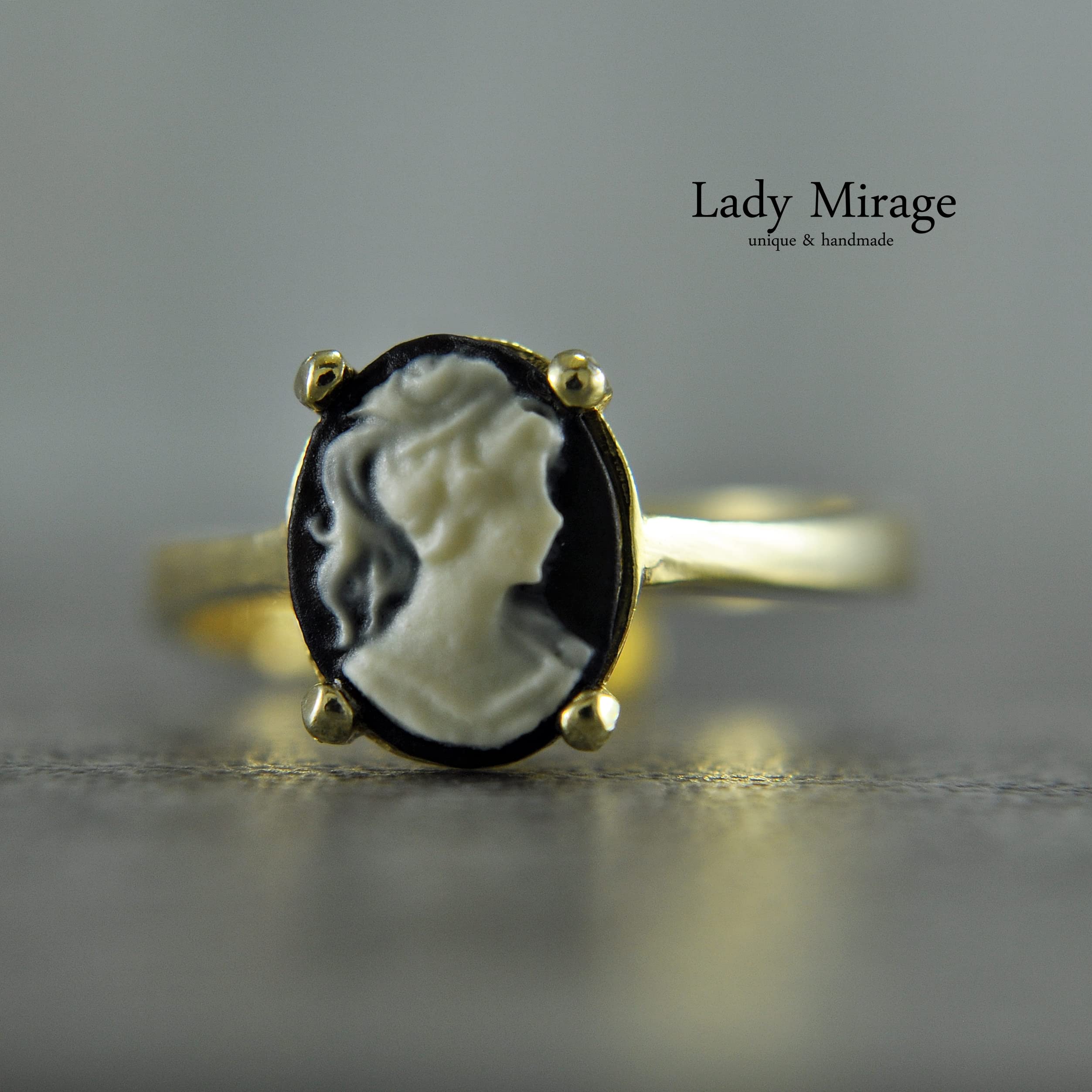 925er vergoldetes Silber - Ring - 14k Vergoldet- Lady Cameo - Gemme - Vintage Style - Verstellbar - Hochzeit - Geschenk Damen - Weihnachtsgeschenk (Ring)