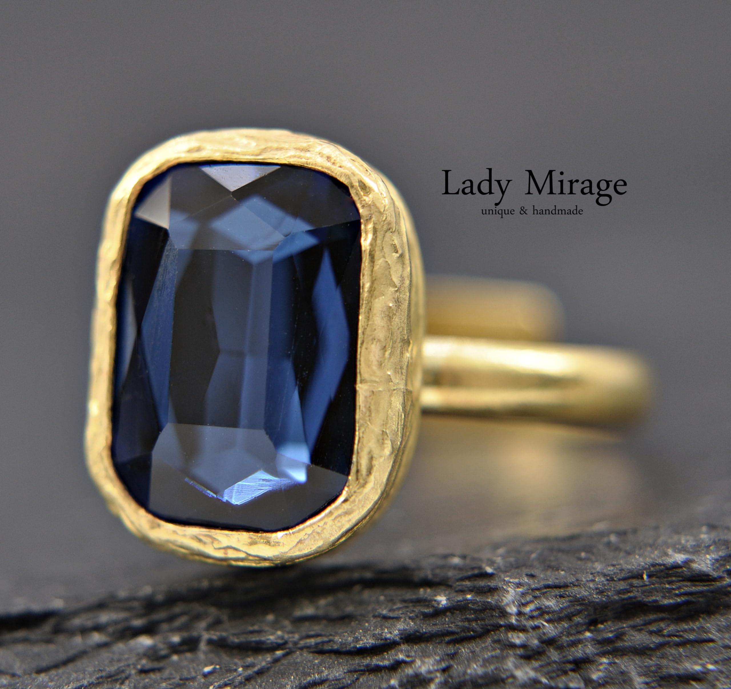 Ring mit Blauem Stein - Saphir Blau - 14k gold filled ring - Rechteckig - Zirkonia - Verstellbar - Hochzeit- Handmade - Geschenk für Sie