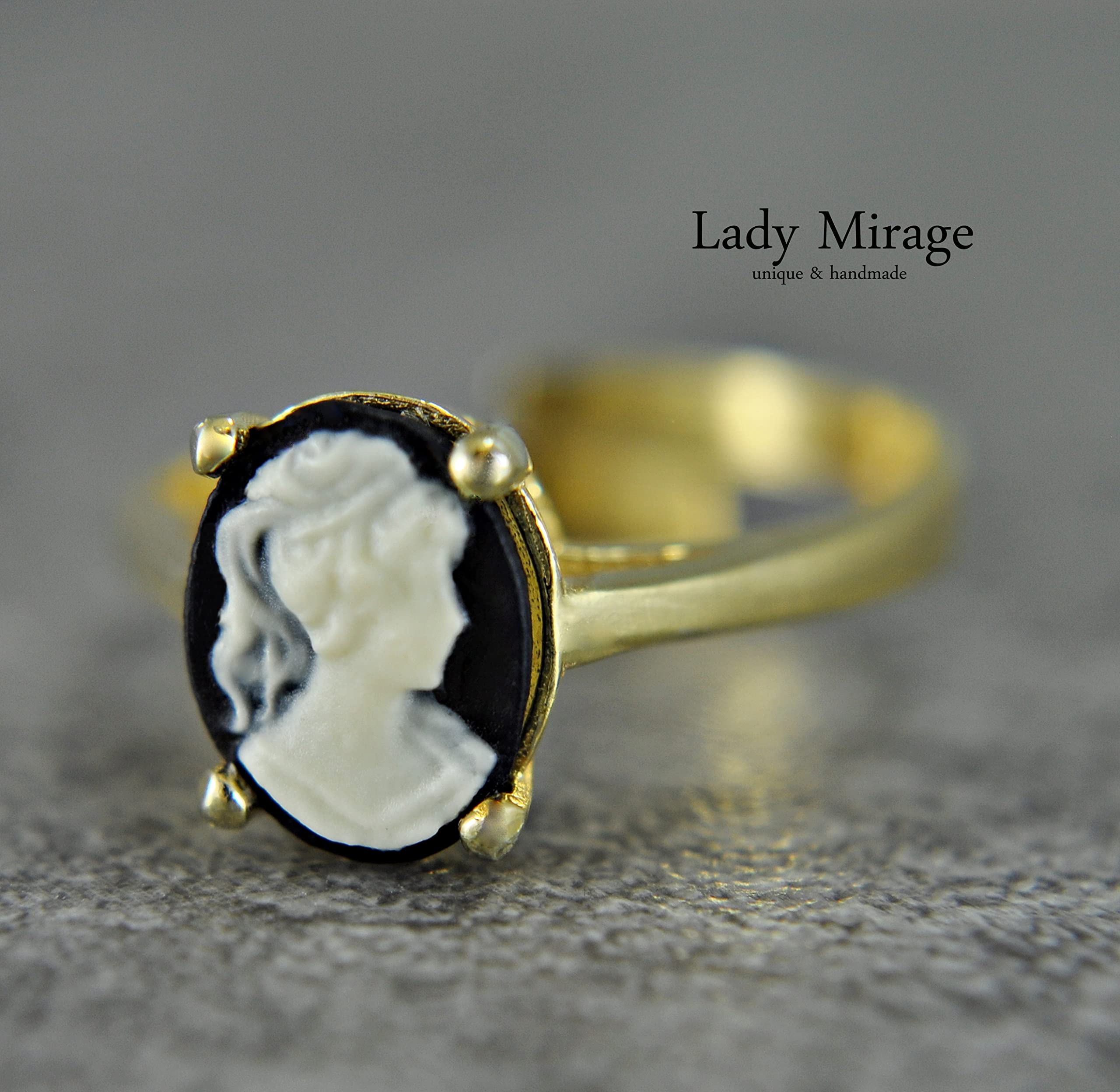 925er vergoldetes Silber - Ring - 14k Vergoldet- Lady Cameo - Gemme - Vintage Style - Verstellbar - Hochzeit - Geschenk Damen - Weihnachtsgeschenk (Ring)